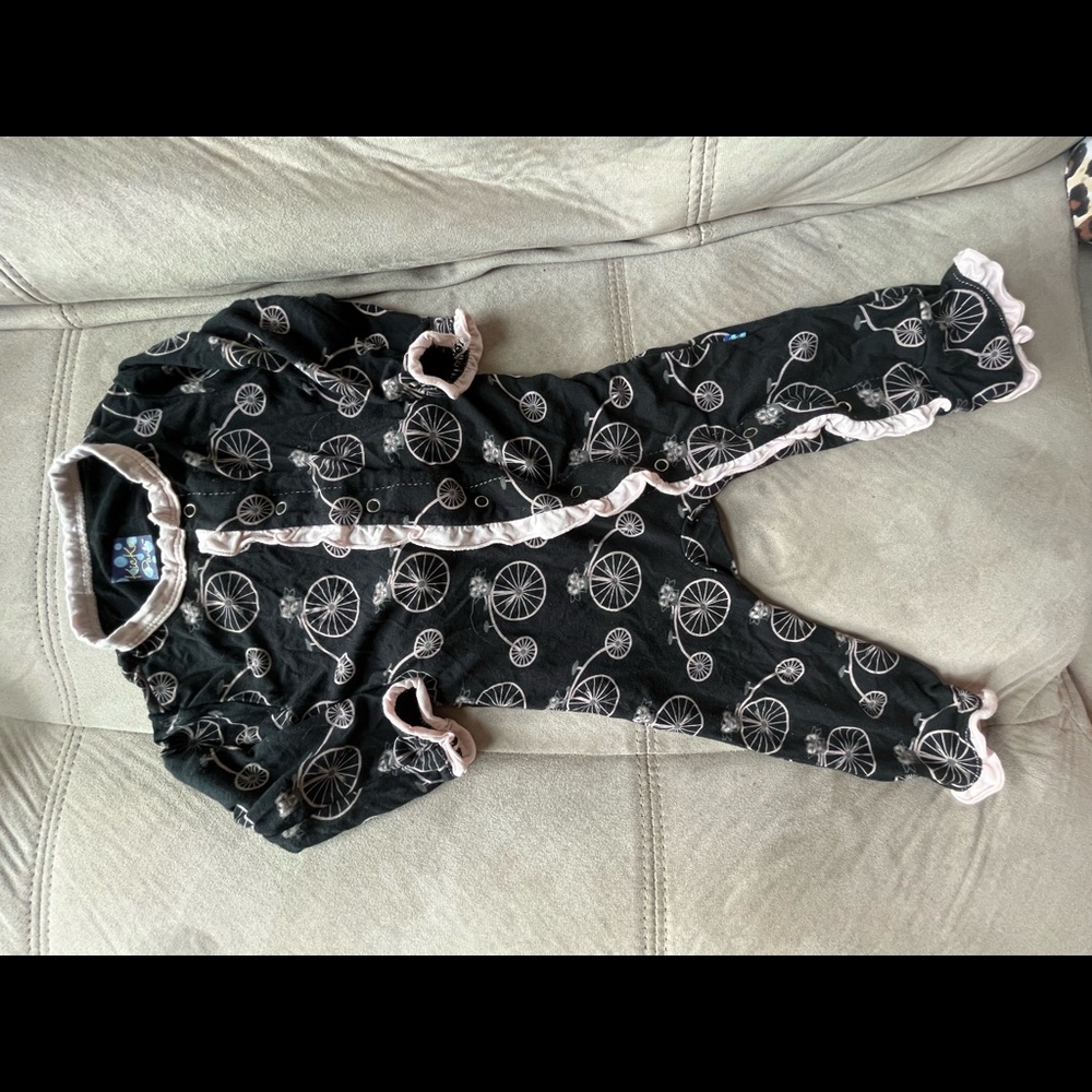 Kickee Pants Long Sleeve Bodysuit Bicycles Kids Black and White 6-9m